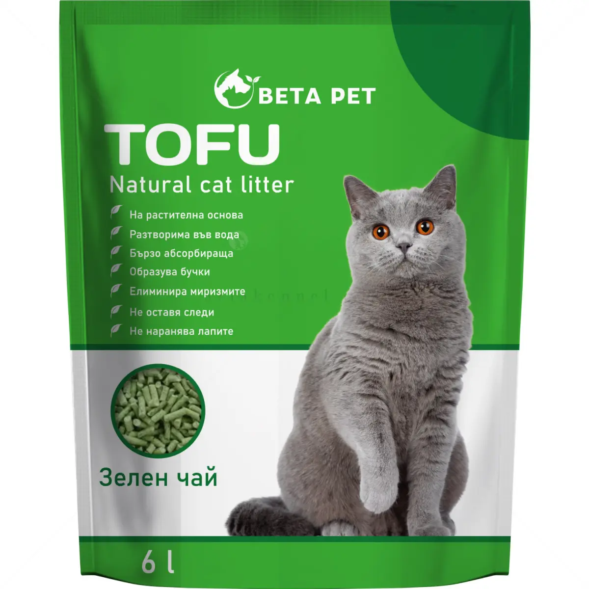 Beta Pet Tofu Green Tea – биоразградима соева котешка тоалетна 6 л/ 2.5 кг