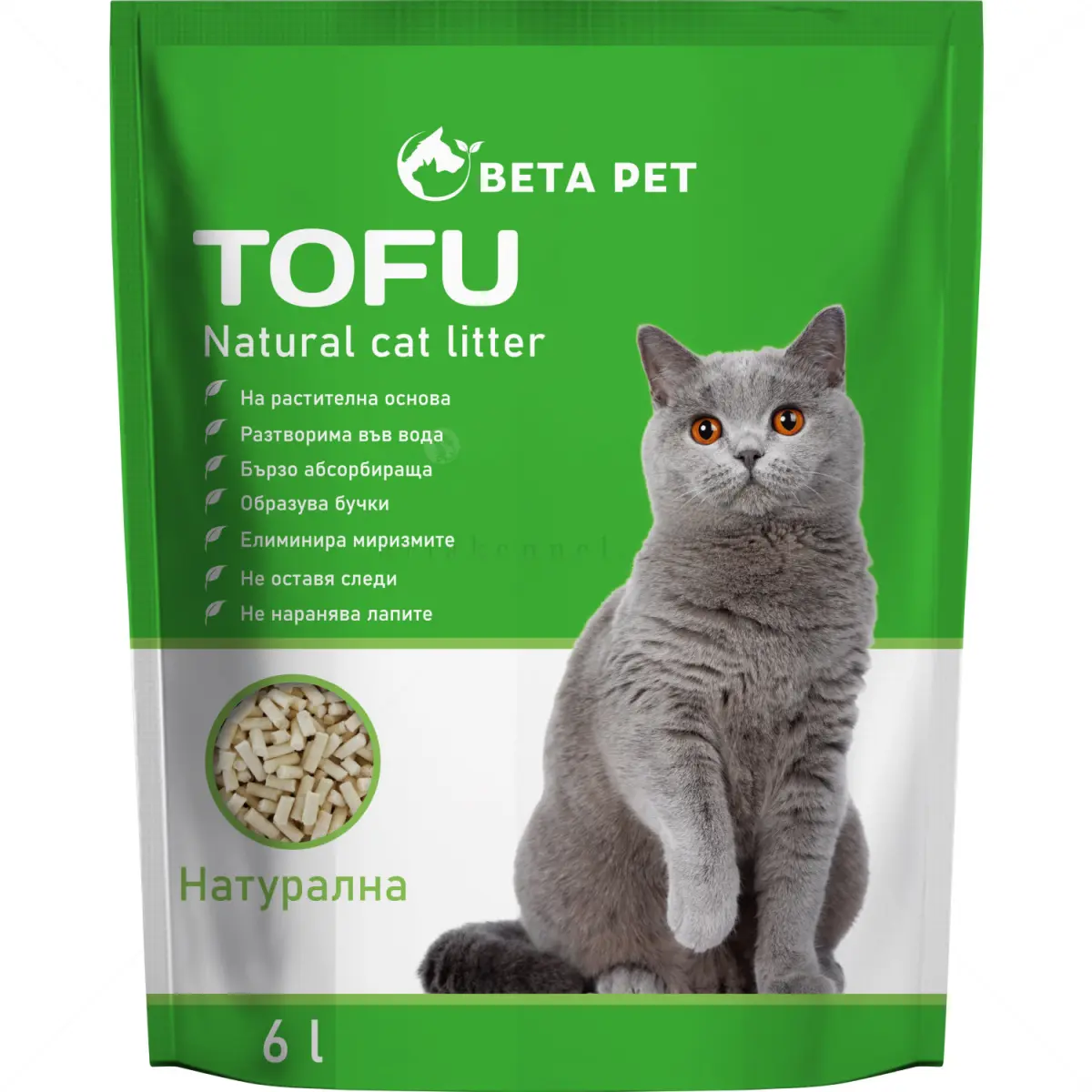 Beta Pet Tofu Natural – биоразградима соева котешка тоалетна 6 л/ 2.5 кг
